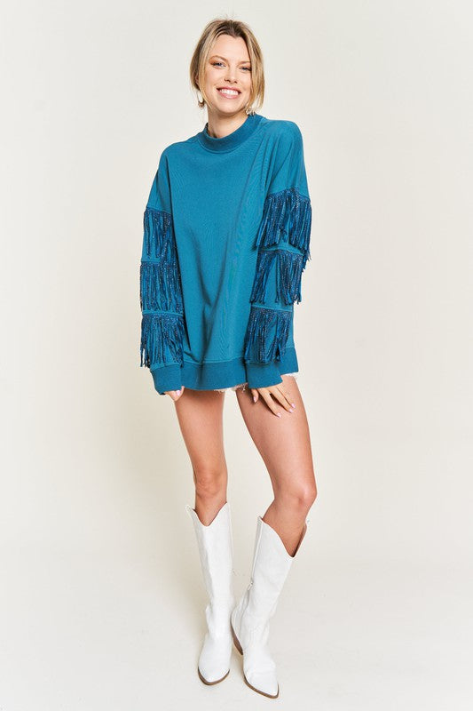 Silver studded fringe sleeve top JJT5009 - Jake J Shop