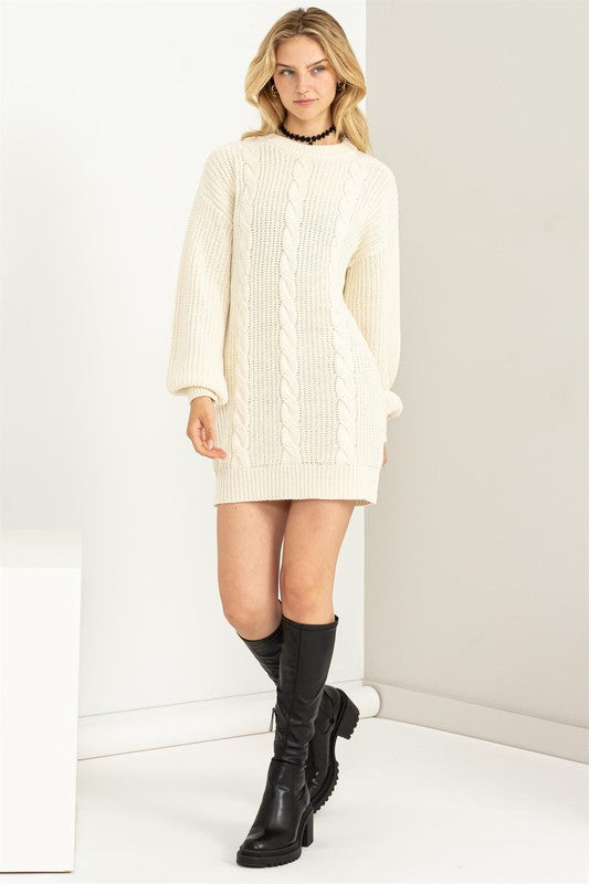 Cable-Knit Ribbed Mini Sweater Dress - Jake J Shop