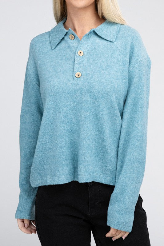 Brushed Melange Hacci Collared Sweater