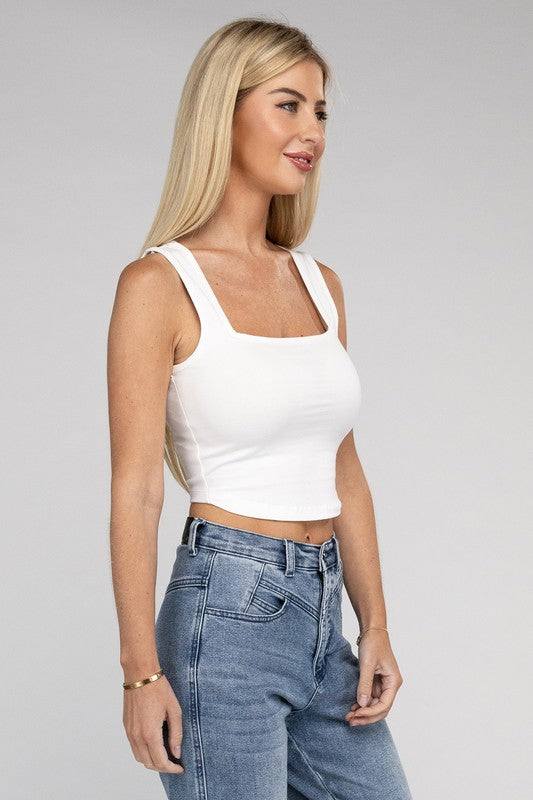 Cotton Square Neck Cropped Cami Top - Jake J Shop