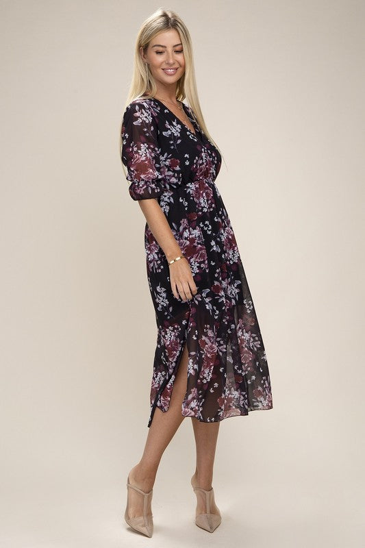 Floral Print V Neck Maxi Dress - Jake J Shop