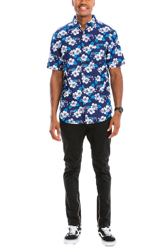 WS7007N Weiv Mens Print Hawaiian Button Down Shirt - Jake J Shop