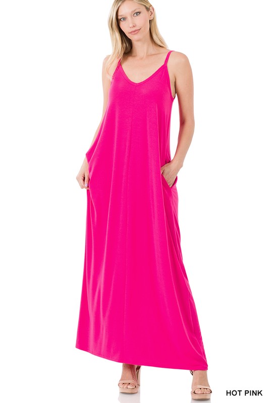 V-Neck Cami Maxi Dress with Side Pockets - Jake J Shop