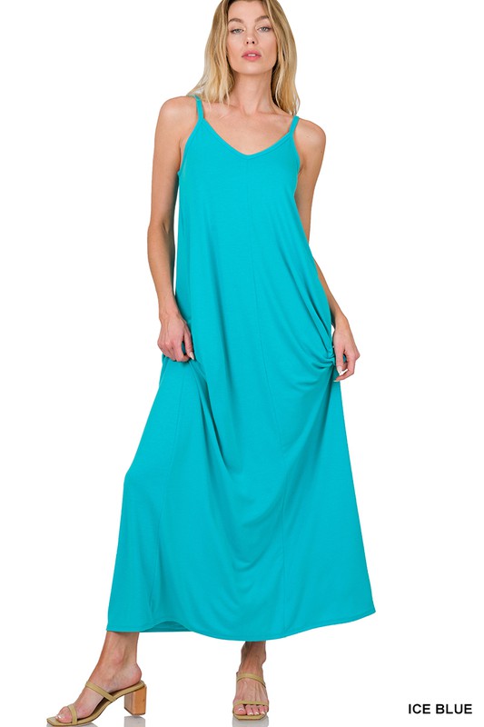 V-Neck Cami Maxi Dress with Side Pockets - Jake J Shop