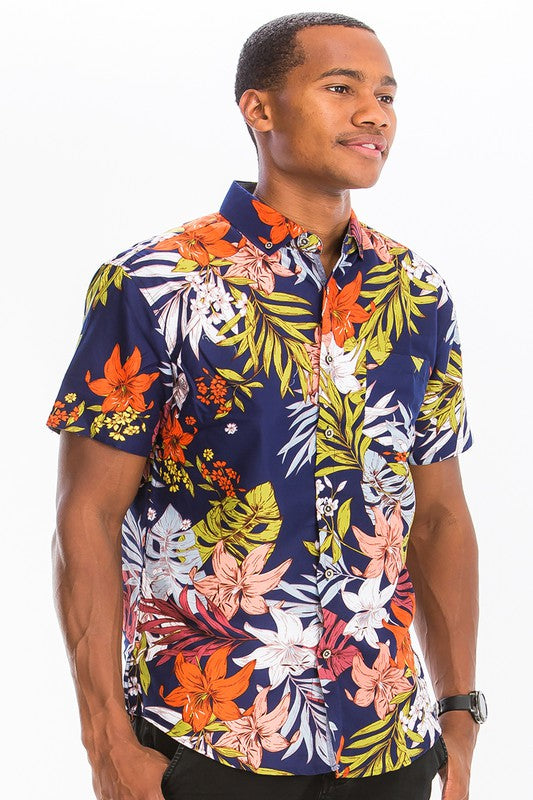 Weiv Mens Print Hawaiian Button Down Shirt - Jake J Shop