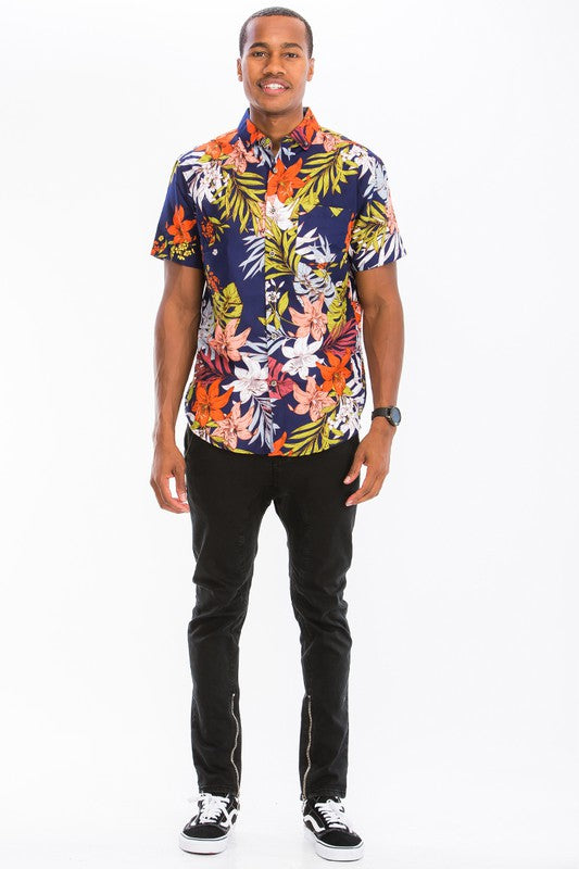 Weiv Mens Print Hawaiian Button Down Shirt - Jake J Shop