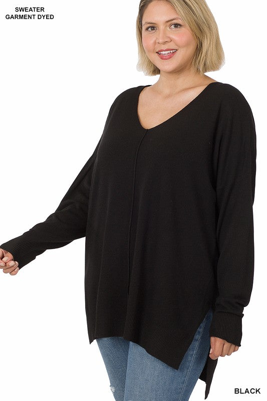 Plus Hi-low Hem V-Neck Center Seam Sweater