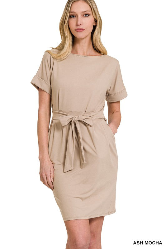 Brushed DTY Tie-Belt Dress