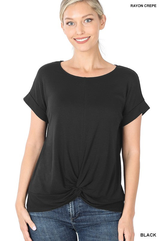 Rayon Span Crepe Knot-Front Top - Jake J Shop