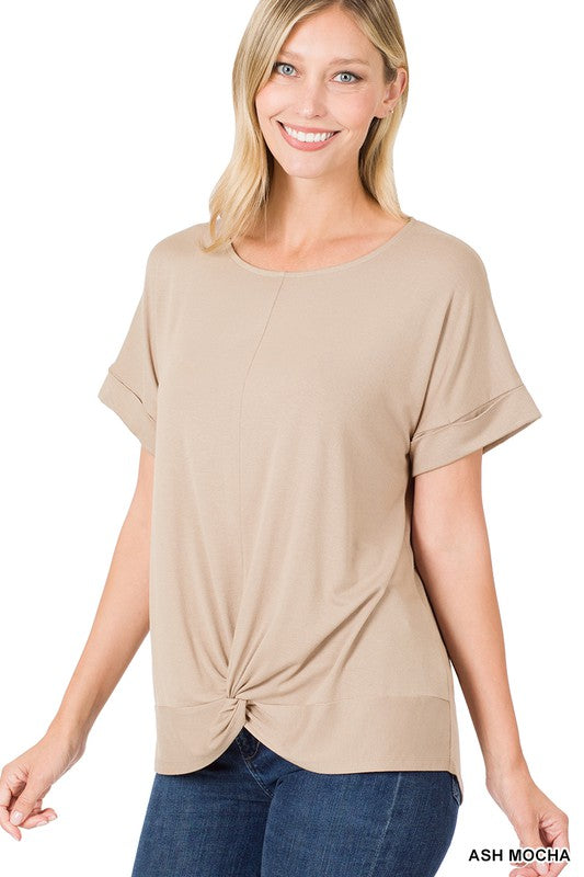 Rayon Span Crepe Knot-Front Top - Jake J Shop