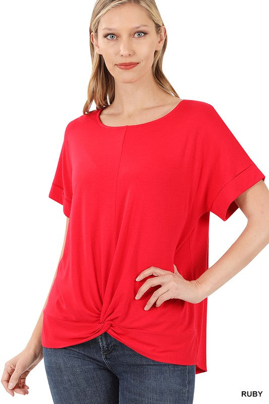 Rayon Span Crepe Knot-Front Top - Jake J Shop