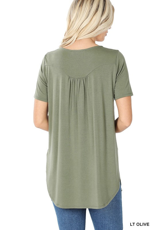 Short Sleeve Dolphin Hem Shell Button Top