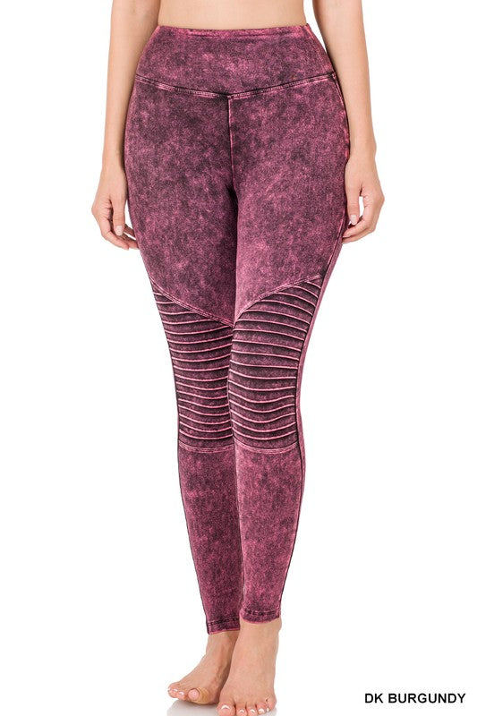 Mineral Washed Wide Waistband Moto Leggings