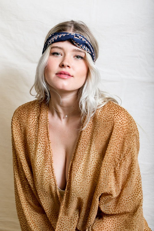 Bohemian Stitch Print Twist Headwrap - Jake J Shop