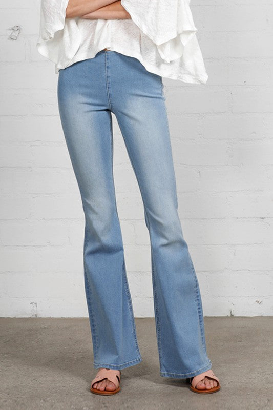 Mid Rise Banded Wide Flare Jeans