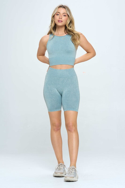 Mineral wash seamless biker shorts set - Jake J Shop