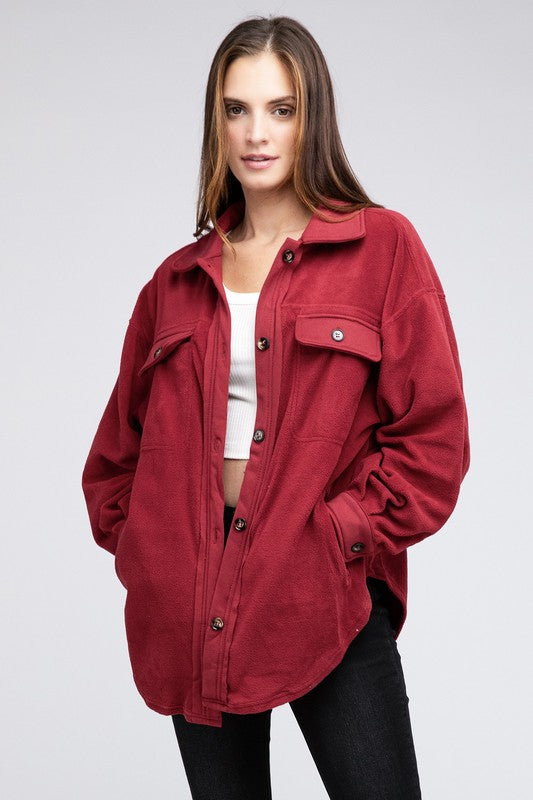 Fleece Buttoned Down Oversized Jacket - Jake J Shop