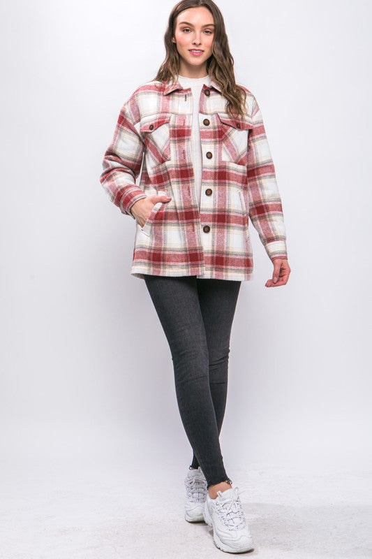 Plaid Button Up Jacket with Sherpa Lining - Jake J Shop