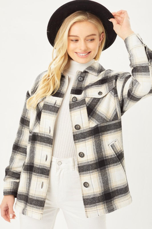 Plaid Button Up Jacket with Sherpa Lining - Jake J Shop