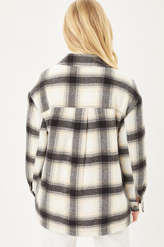 Plaid Button Up Jacket with Sherpa Lining - Jake J Shop