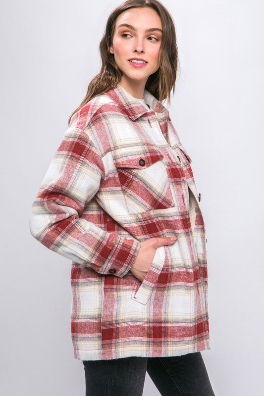 Plaid Button Up Jacket with Sherpa Lining - Jake J Shop