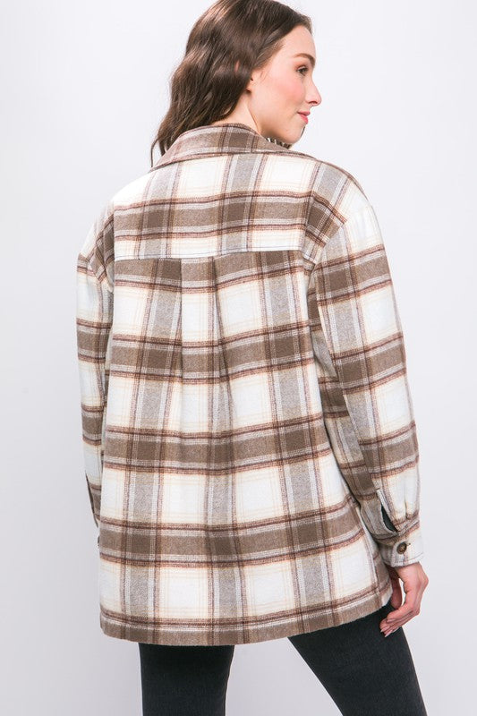 Plaid Button Up Jacket with Sherpa Lining - Jake J Shop