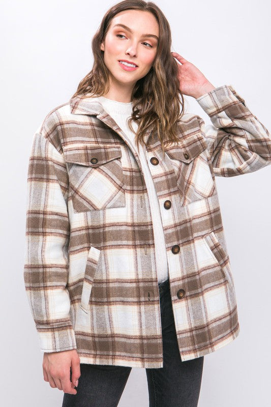 Plaid Button Up Jacket with Sherpa Lining - Jake J Shop