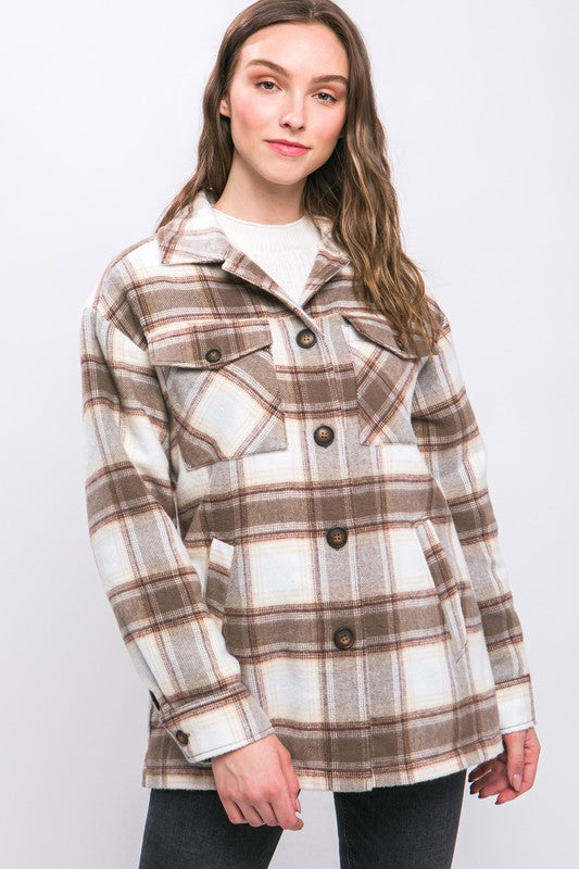 Plaid Button Up Jacket with Sherpa Lining - Jake J Shop