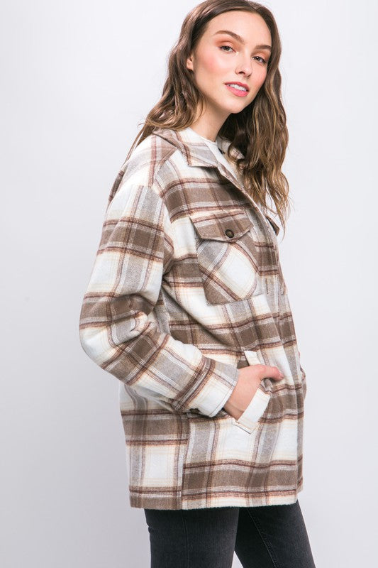 Plaid Button Up Jacket with Sherpa Lining - Jake J Shop