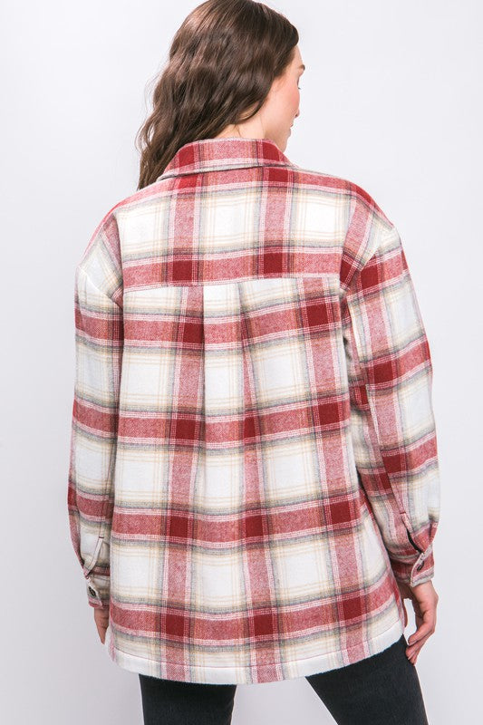 Plaid Button Up Jacket with Sherpa Lining - Jake J Shop