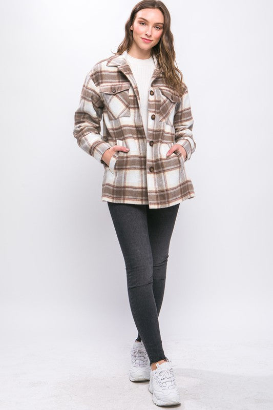 Plaid Button Up Jacket with Sherpa Lining - Jake J Shop