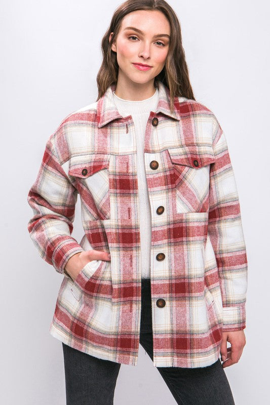 Plaid Button Up Jacket with Sherpa Lining - Jake J Shop