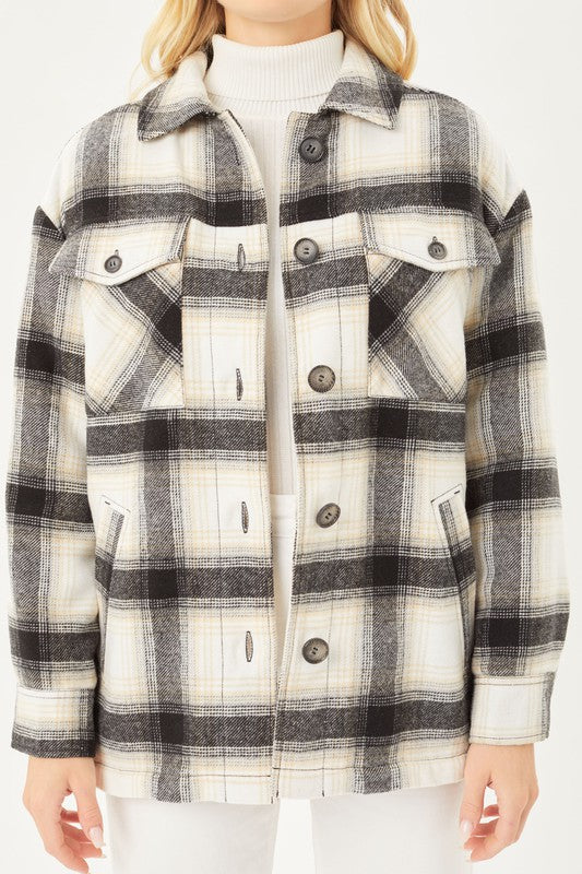 Plaid Button Up Jacket with Sherpa Lining - Jake J Shop