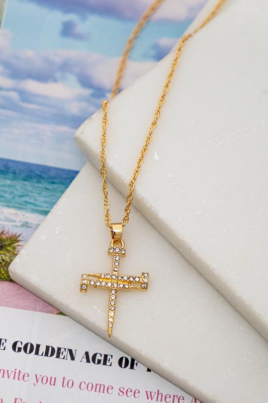 Nail shape cross pendant necklace with rope chain - Jake J Shop