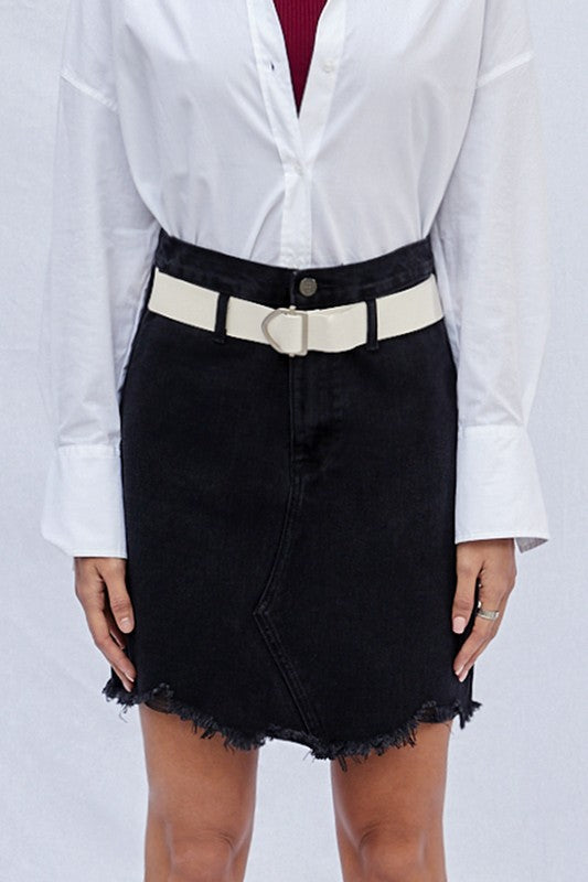 High Waist Belted Mini Denim Skirt