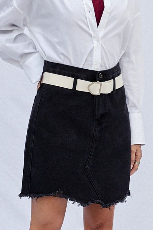 High Waist Belted Mini Denim Skirt