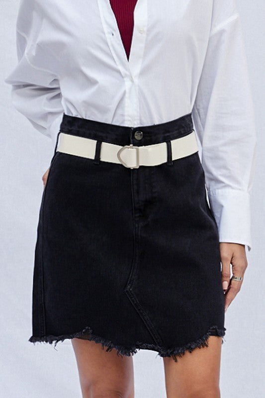 High Waist Belted Mini Denim Skirt