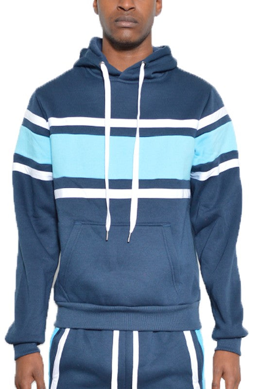 SOLID WITH THREE STRIPE PULLOVER HOODIE - Jake J Shop