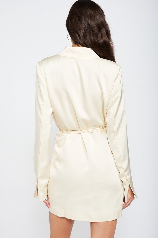 WRAPPED BLAZER MINI DRESS WITH DRAWSTRING - Jake J Shop