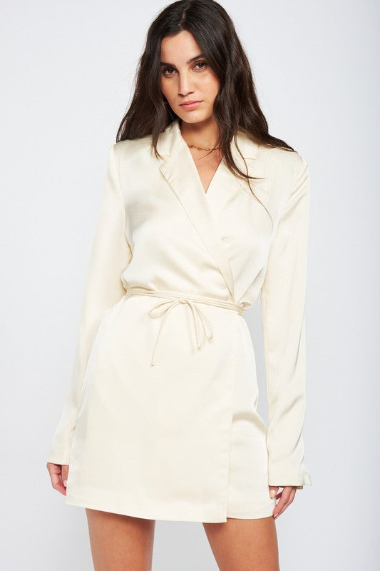 WRAPPED BLAZER MINI DRESS WITH DRAWSTRING - Jake J Shop