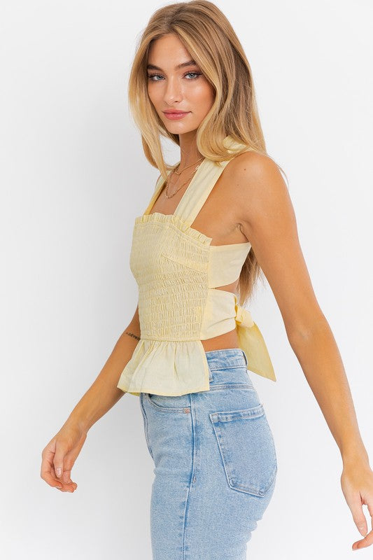 Sleeveless Smocked Peplum Top - Jake J Shop