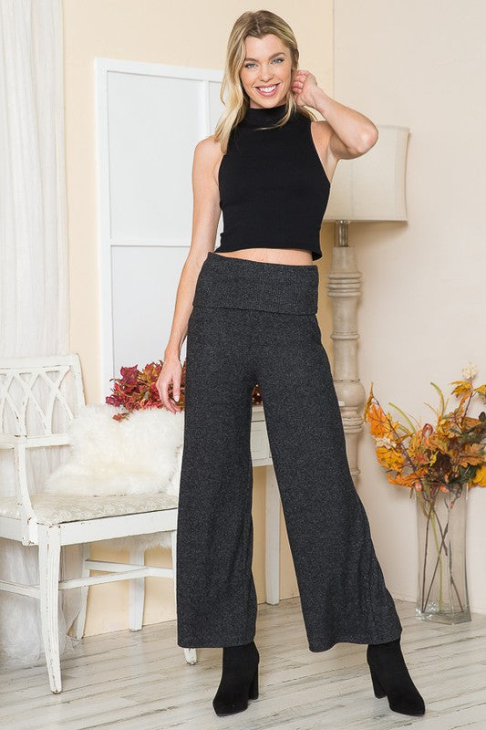 Rib Brush Wide Leg Pants with Pockets - Jake J Shop