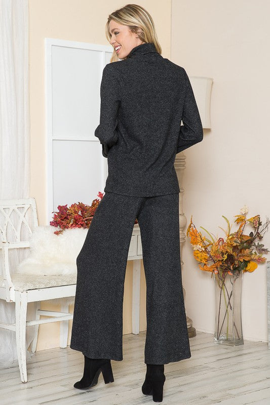 Rib Brush Wide Leg Pants with Pockets - Jake J Shop