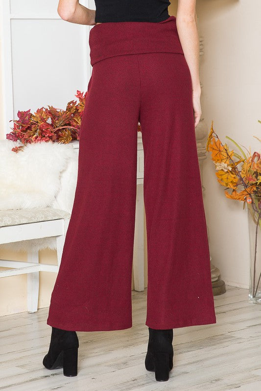 Rib Brush Wide Leg Pants with Pockets - Jake J Shop