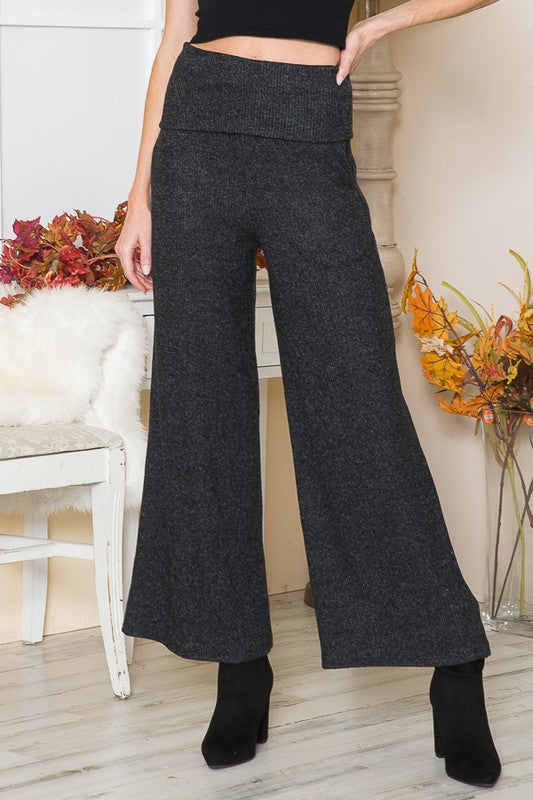 Rib Brush Wide Leg Pants with Pockets - Jake J Shop