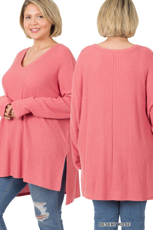 The Plus Brushed Thermal Waffle V-Neck Sweater