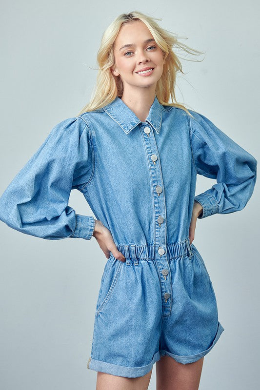 Vintage Roll Up Denim Short Romper