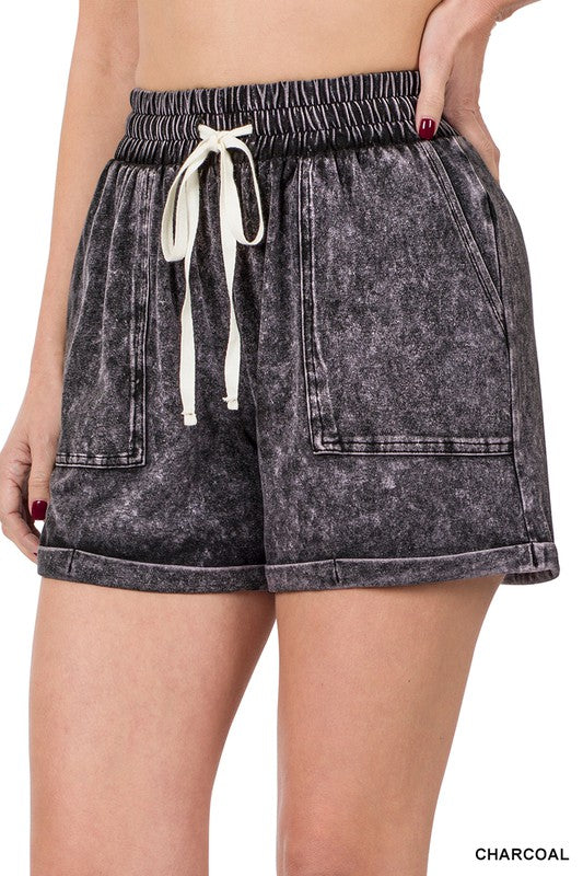 Mineral Wash Drawstring Cuffed Shorts