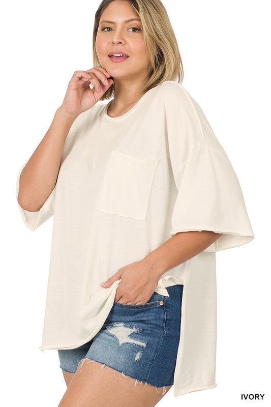 Plus Size Row Edge High-Low Hem Box Top