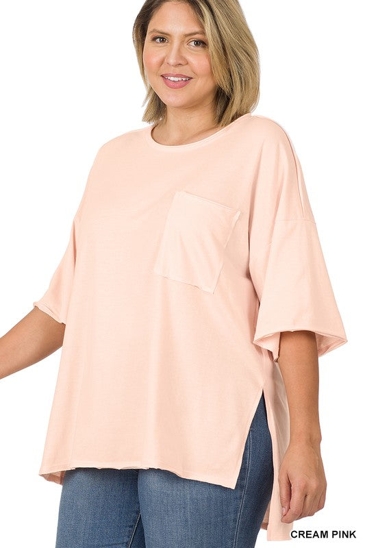 Plus Size Row Edge High-Low Hem Box Top